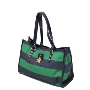 Tommy Hilfiger Satchel Nautical Purse Striped Handbag Tote Navy Blue Emerald